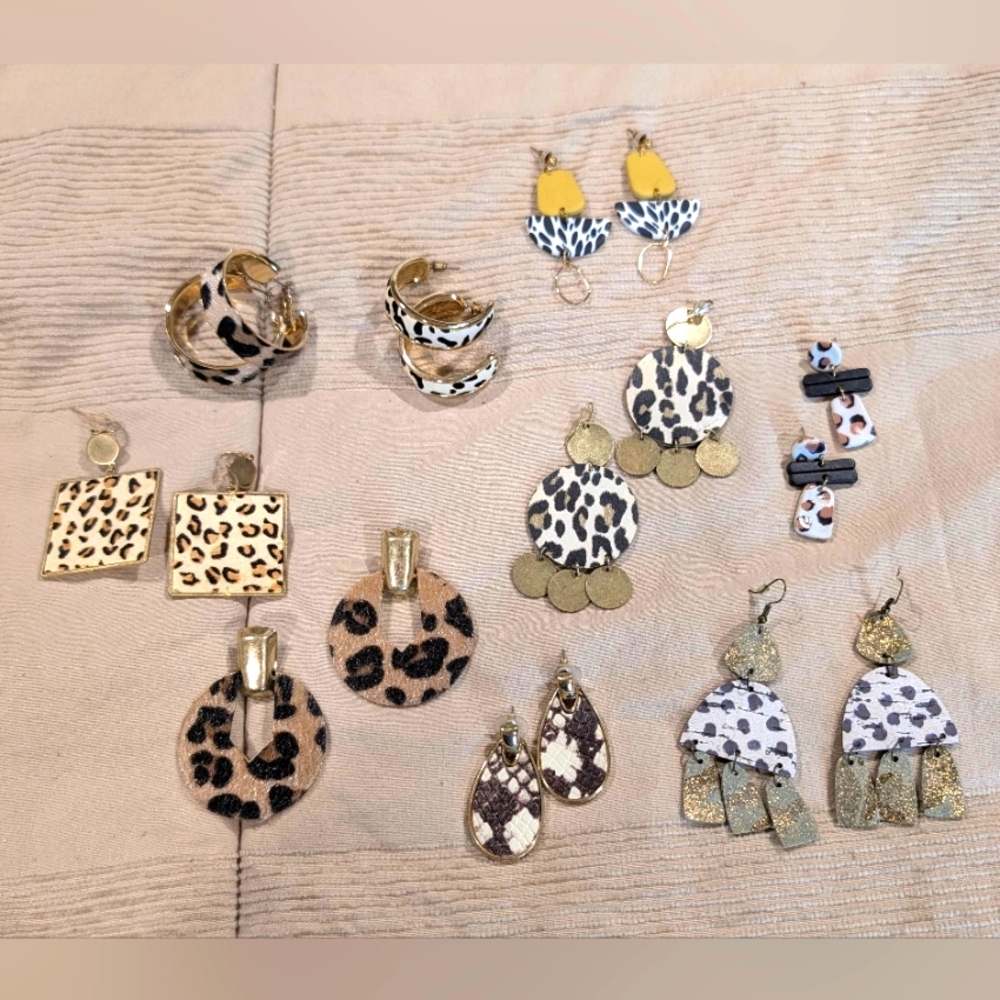 Animal Print and Gold Tone Earring Set